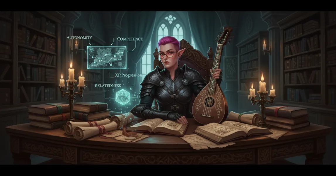 A D&D dungeon master screen surrounded by security awareness training materials and game design theory diagrams.