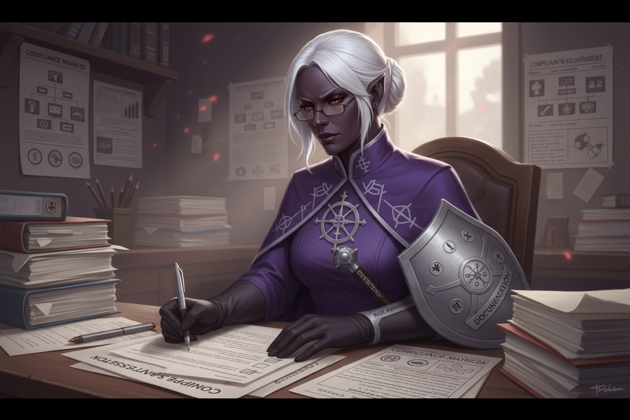 Cleric → GRC / Compliance Analyst character illustration